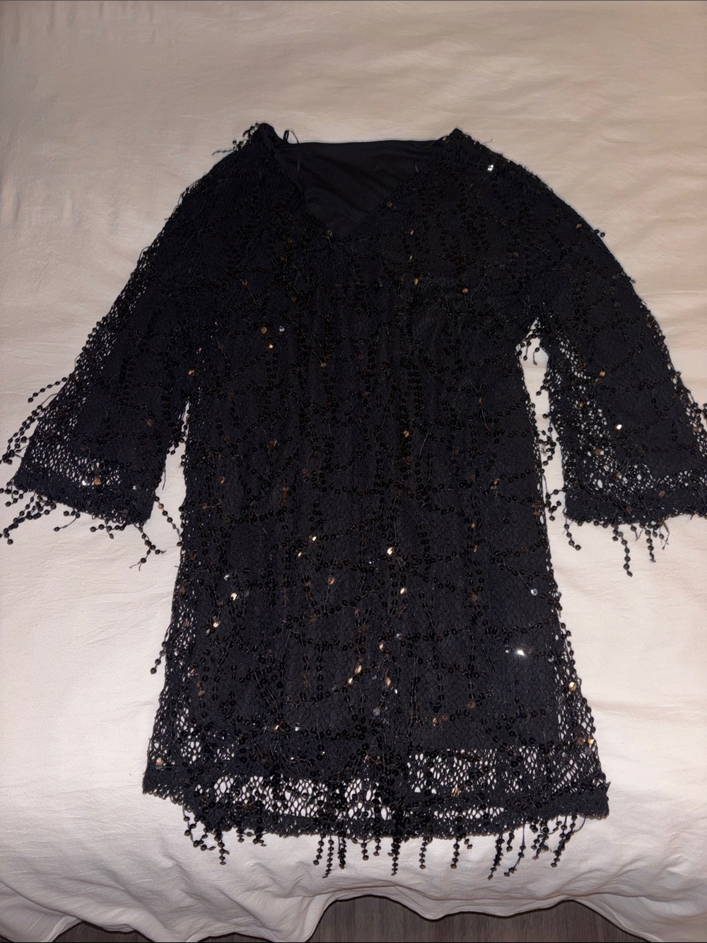 Zara Black Crochet Sequin Mini Dress